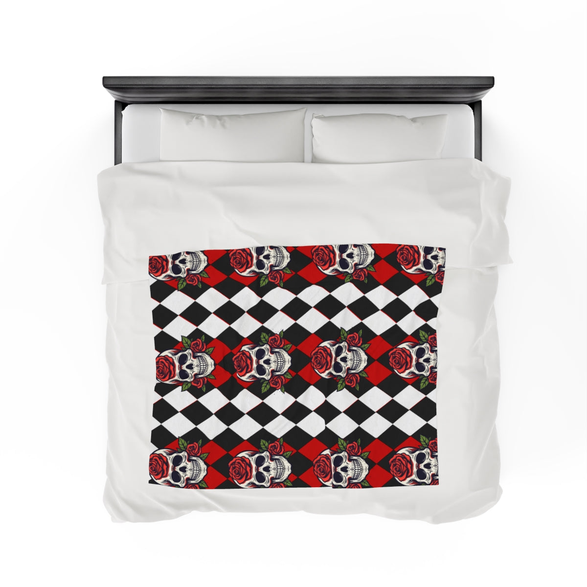 Skull and Roses Diamond Pattern Blanket